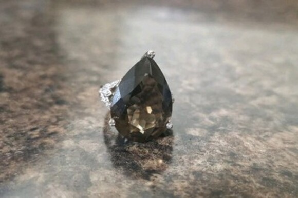 Large Smokey Quartz With Micro Diamond 10k Yellow Gold Cocktail Ring Vintage - Picture 2 of 11